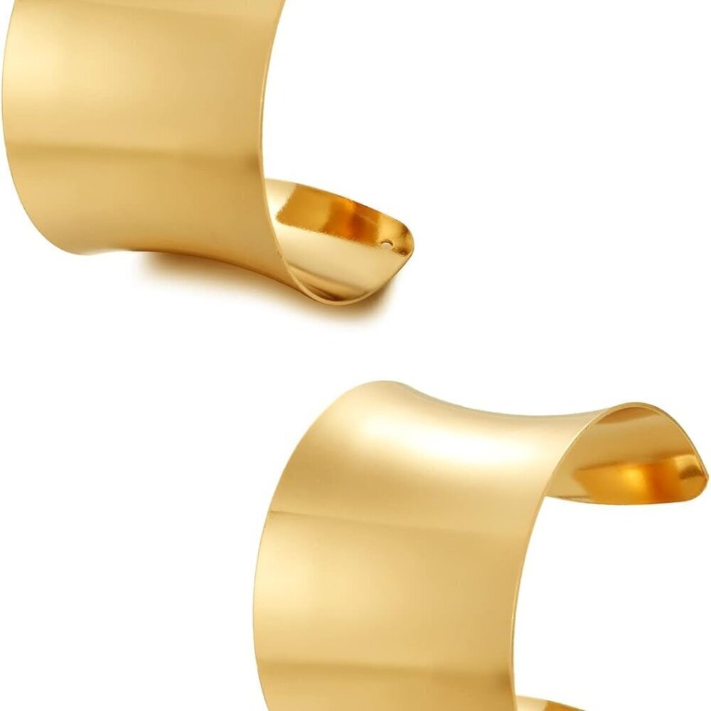 Gold Cuff Bracelet Set Women Open Wide Wire Adjustable Fashion Jewelry